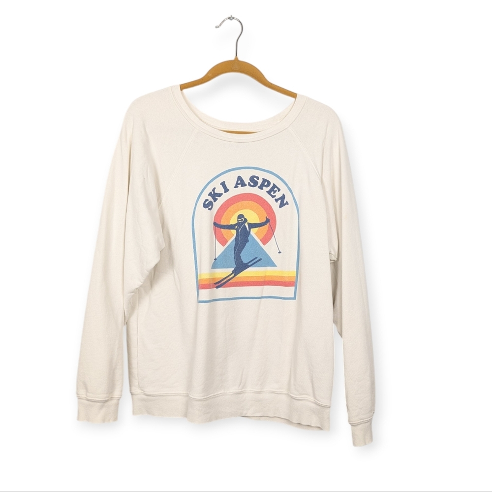 Retrobrand Antique White Ski Aspen Pullover Graphic Sweatshirt Size M